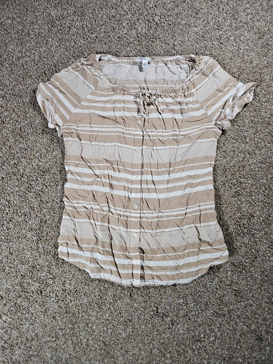 croft & barrow Brown White Striped Button Up Blouse M