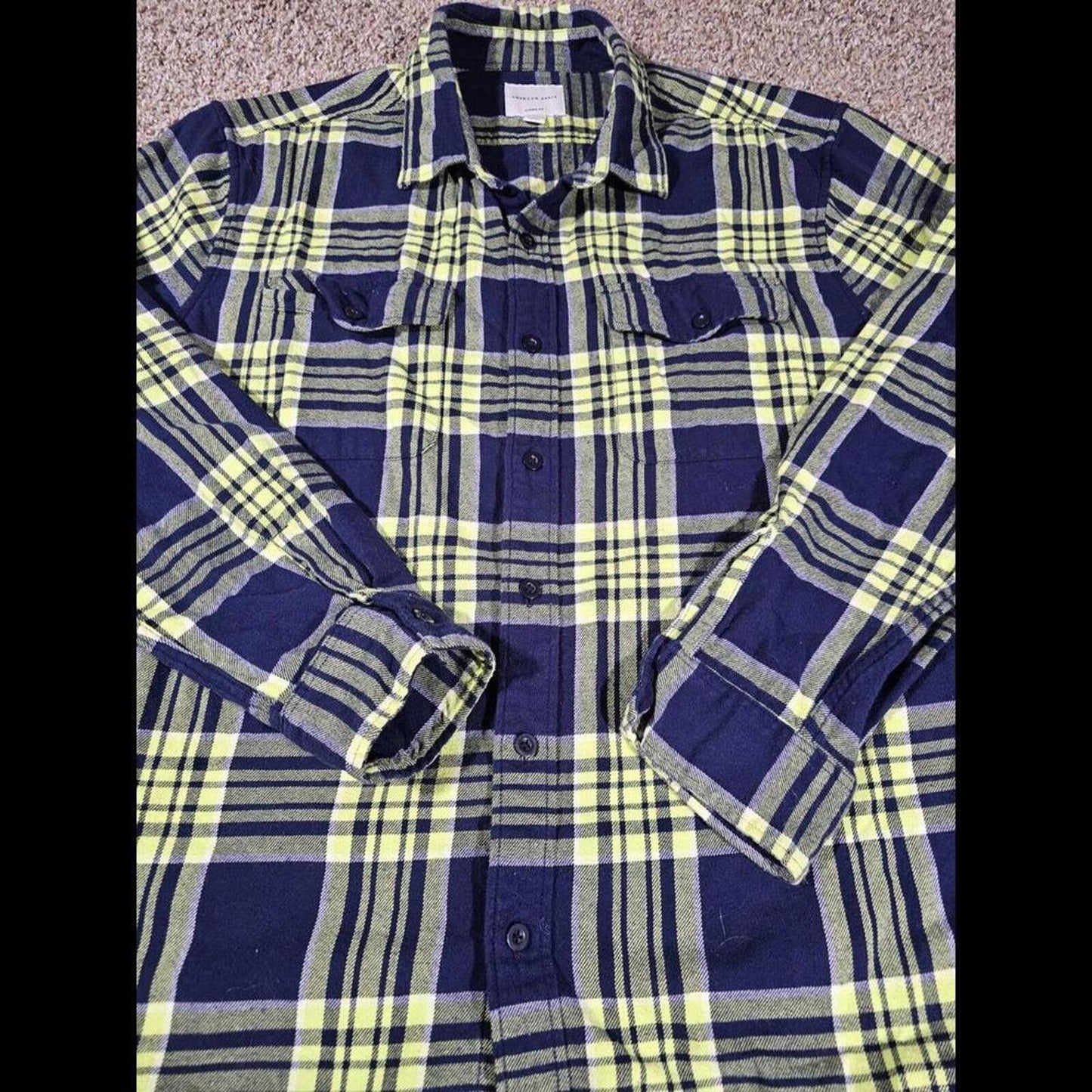 American Eagle 2XL Classic Fit LS Shirt Green Blue flannel