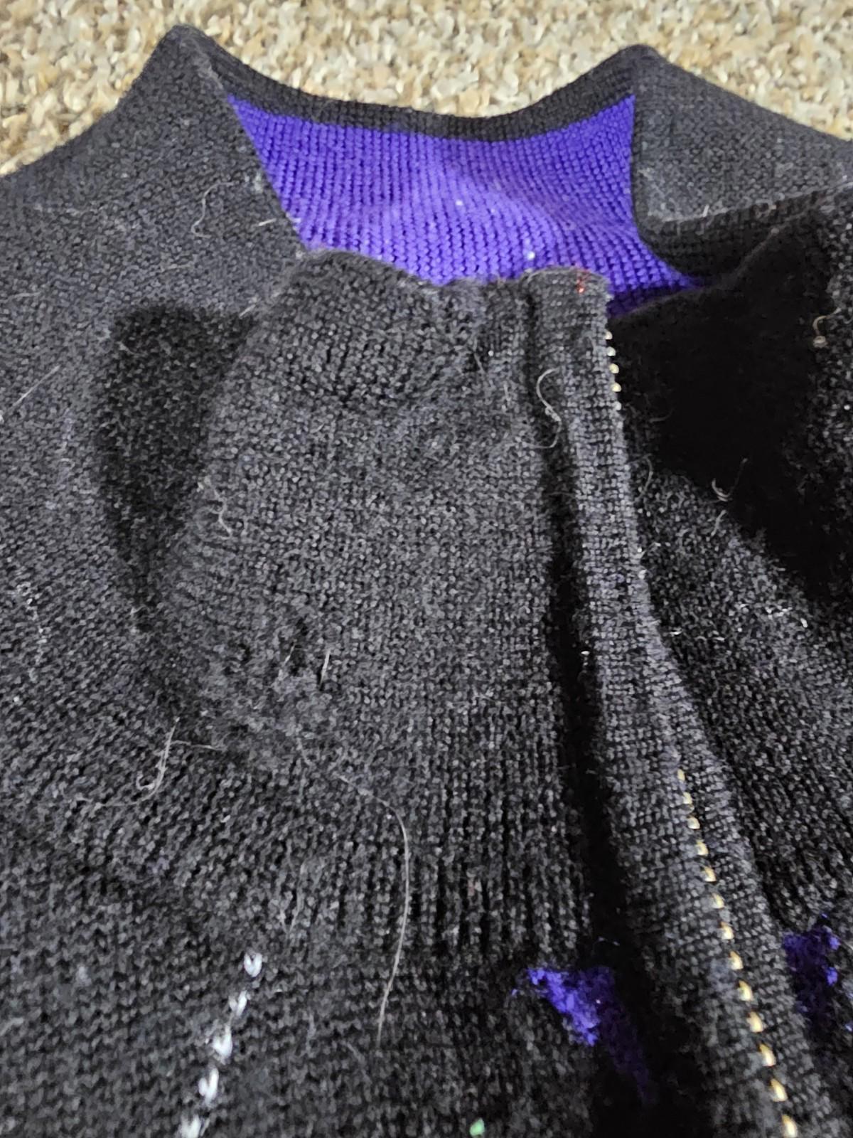 FootJoy Argyle Wool Sweater Black Purple 1/4Zip Mens L FLAWS