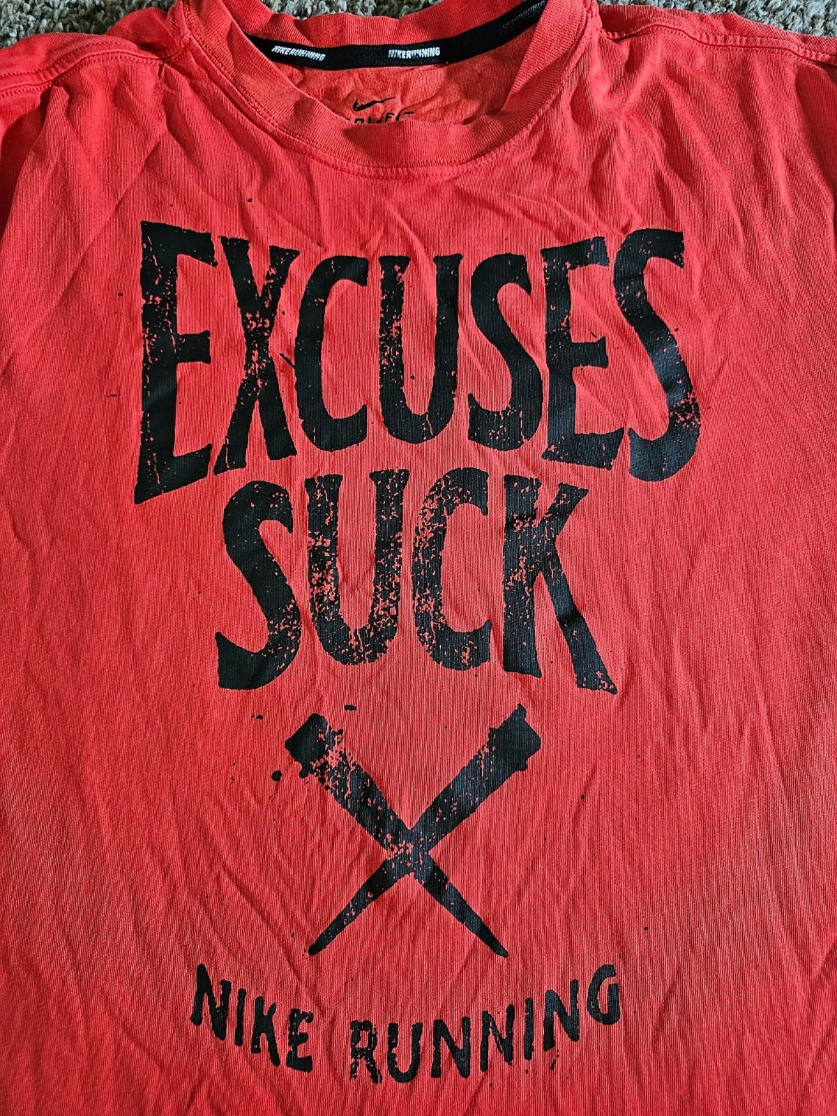 Nike Running EXCUSES SUCK  Regular Fit Tshirt Sz L Red