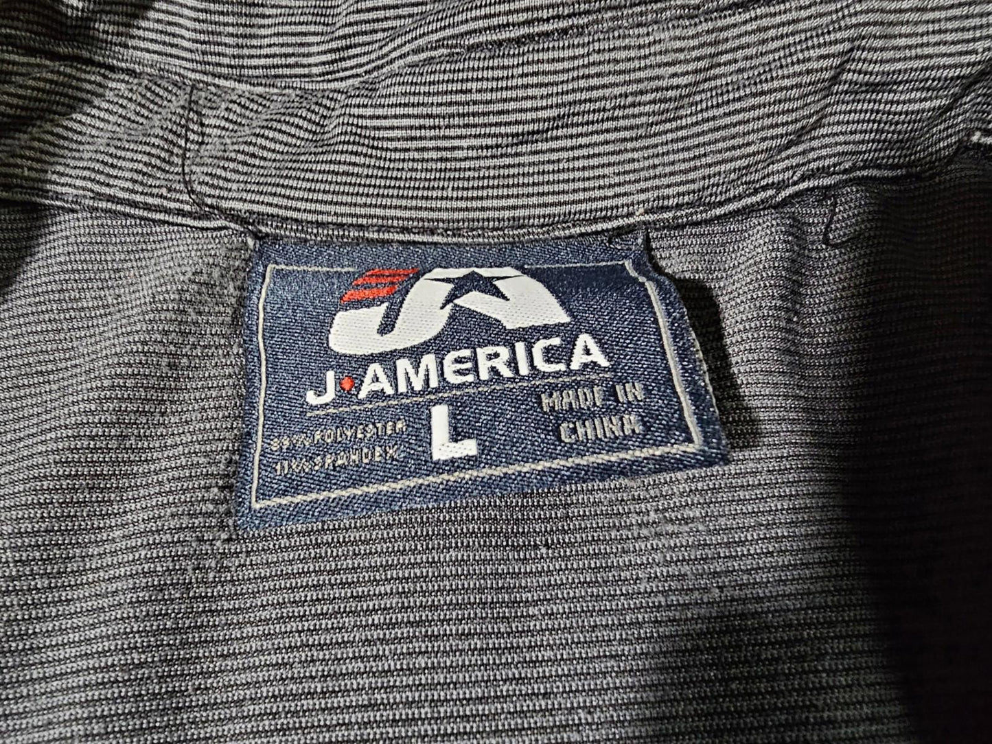 J America Large Gray John Deere Striped Polo Shirt