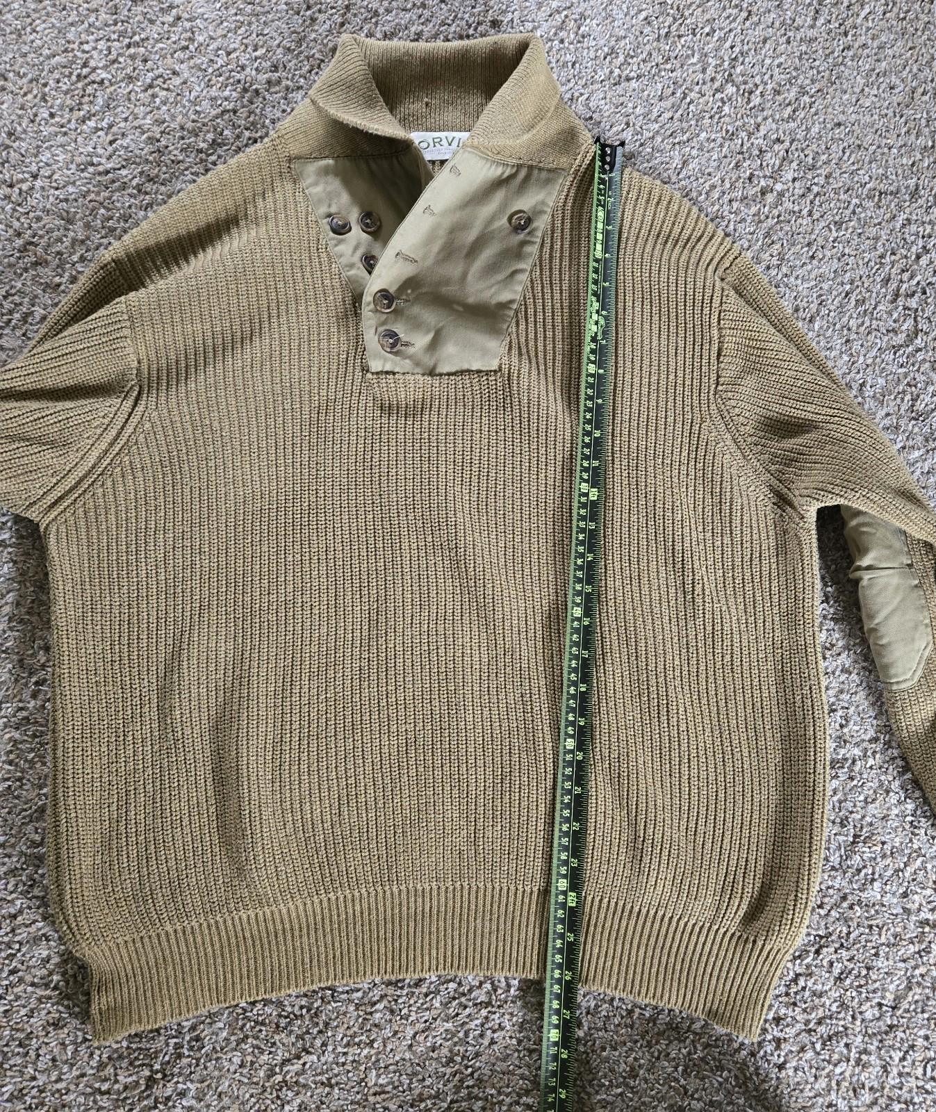 Orvis Mens L Shawl Collar Infantry Button Sweater Elbow Pads