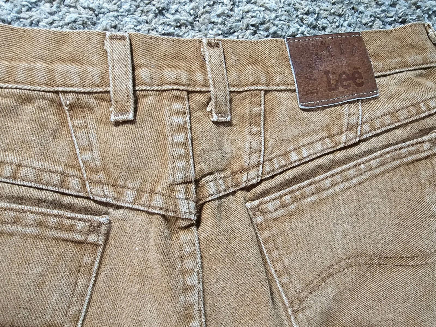 Lee Riveted Khaki Duck Canvas Denim Jeans Made In USA 18 REG