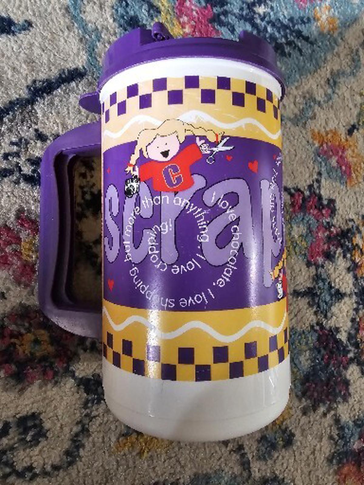Vintage Whirley Chatterbox Plastic 32oz Thermo Insulated Mug w/Lid EK SUCCESS