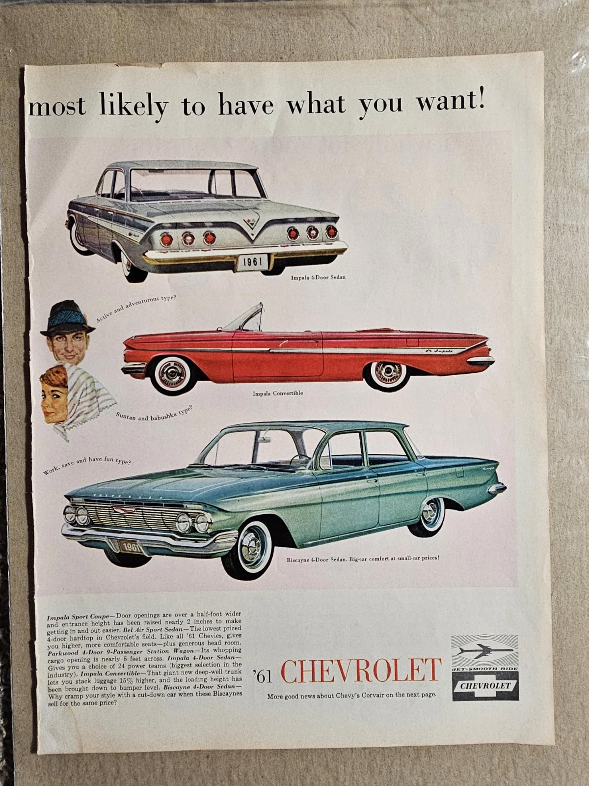 CHEVROLET 1961 CORVAIR Impala Print Ad