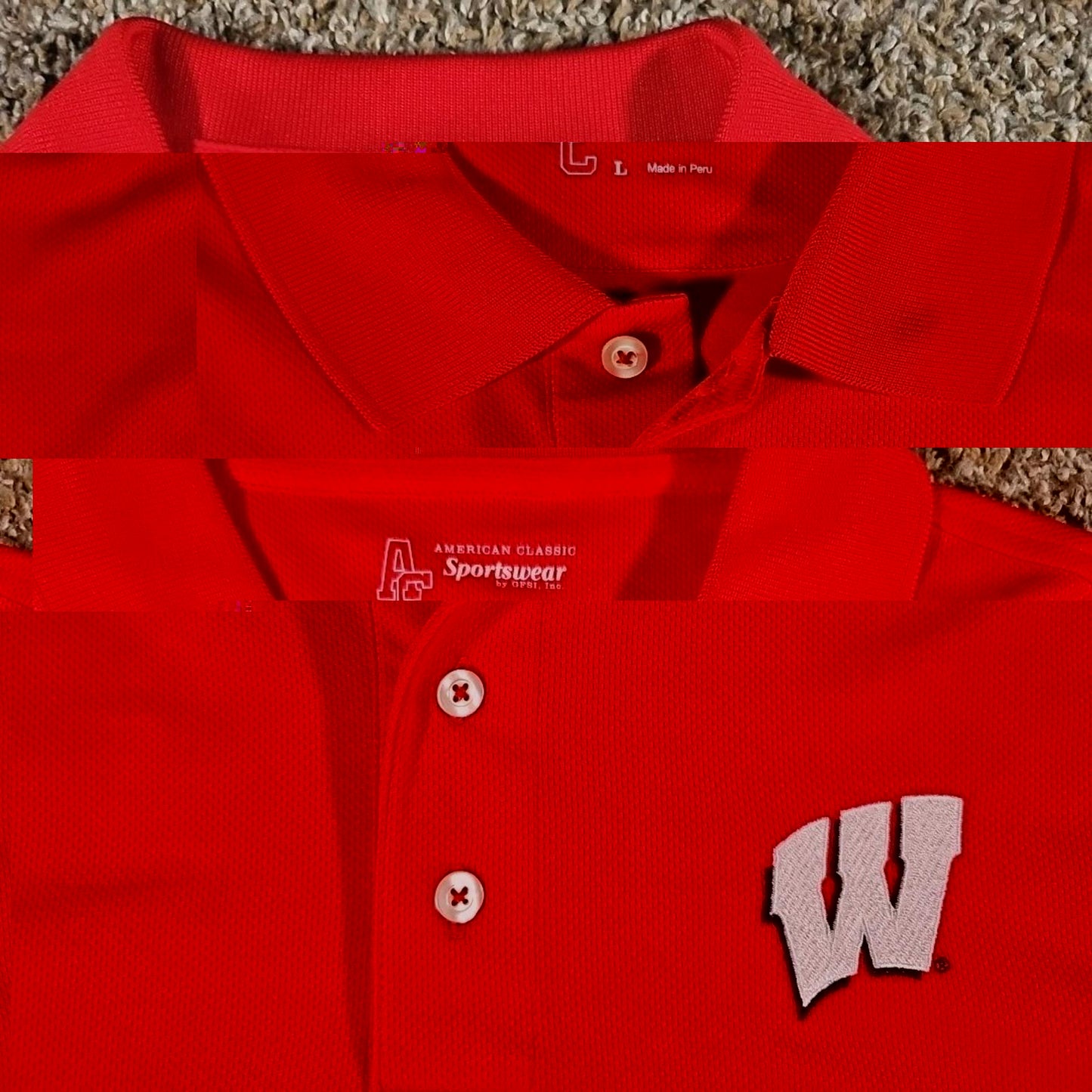 American Classic Sportswear L Long Sleeve WI Badgers Polo