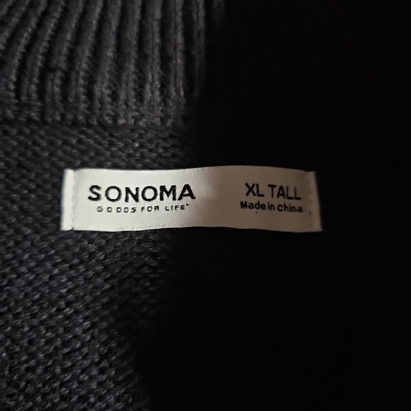 Sonoma XL TALL 1/4 Zip Tight Cable Knit Sweater Black