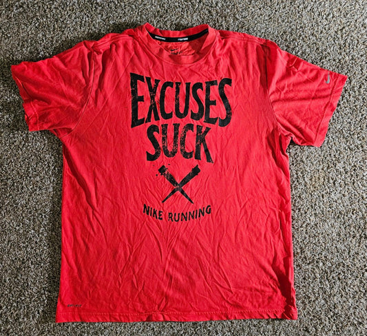 Nike Running EXCUSES SUCK  Regular Fit Tshirt Sz L Red