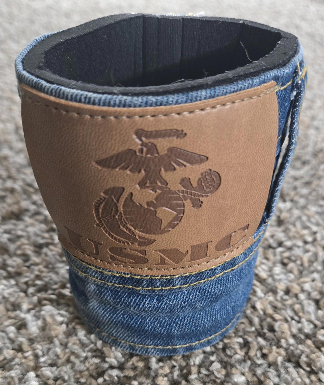 USMC Jean And Leather Can Cooler Sleeve