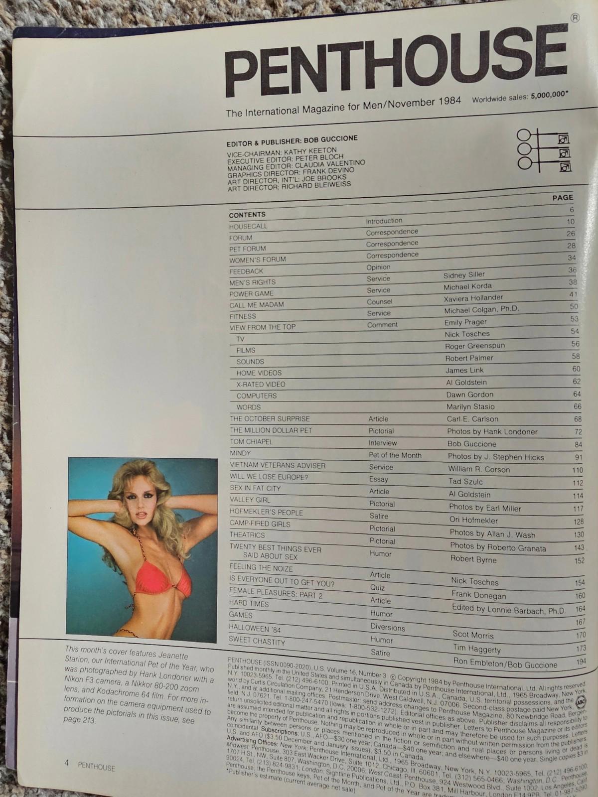 NOVEMBER 1984 PENTHOUSE MAGAZINE VINTAGE