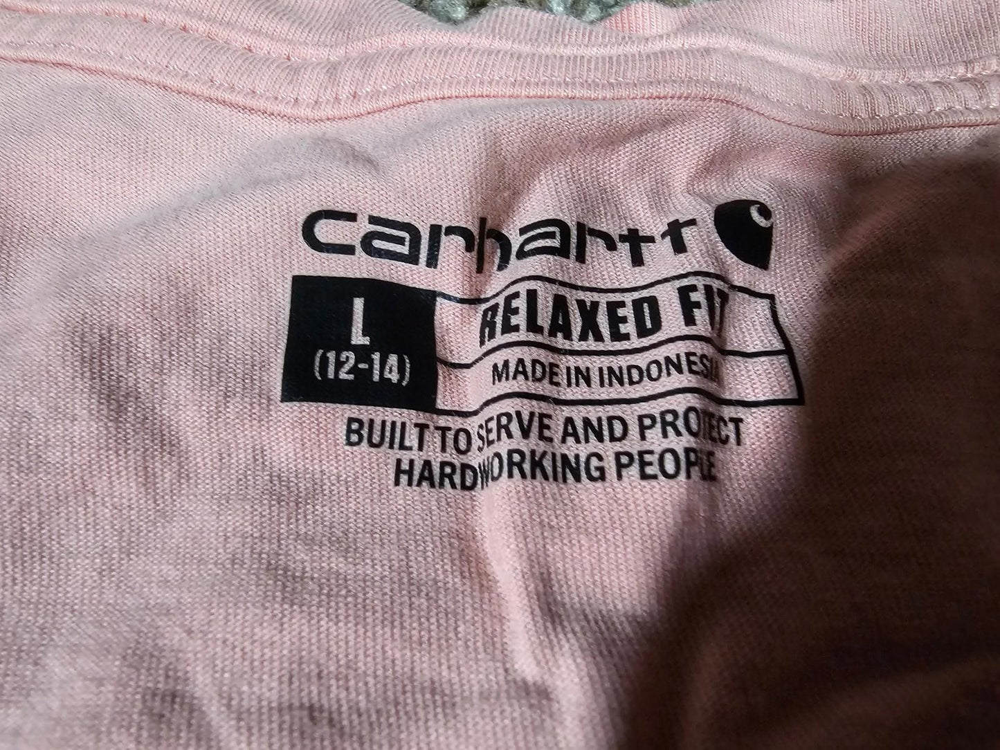 Carhartt Relax Fit Lightweight V Neck Pink T-shirt L 12-14
