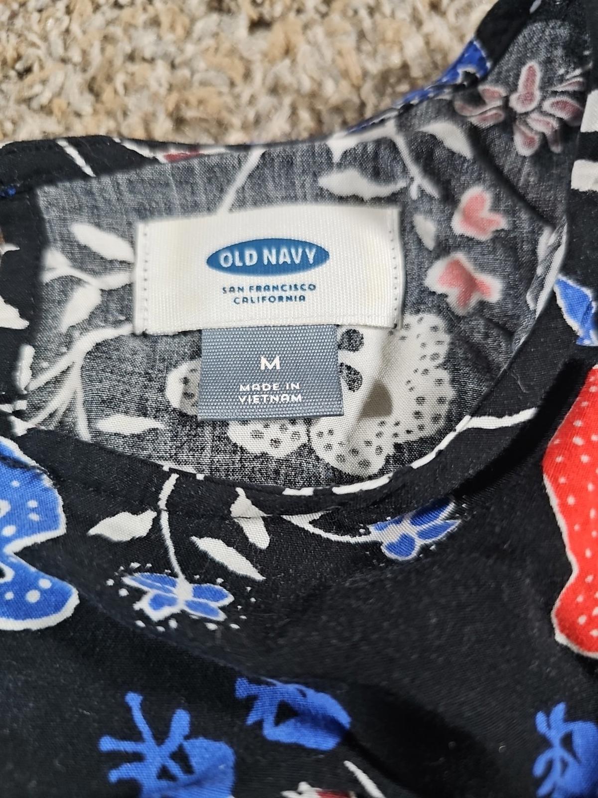 Old Navy Tunic Shirt Dress Black Floral Lightweight Flowy M