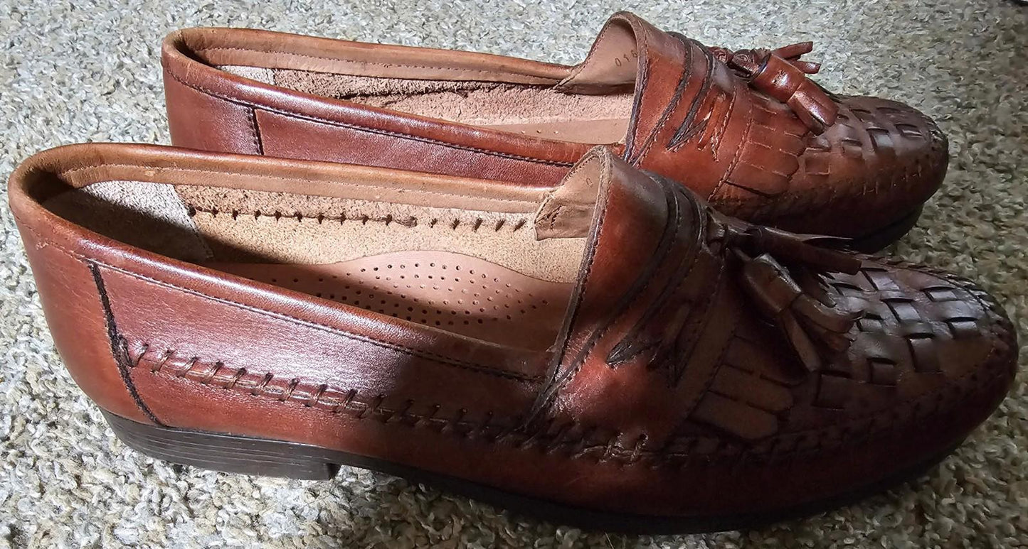 Giorgio Brutini Tassel Kiltie Woven Loafers Brown Shoes 10D