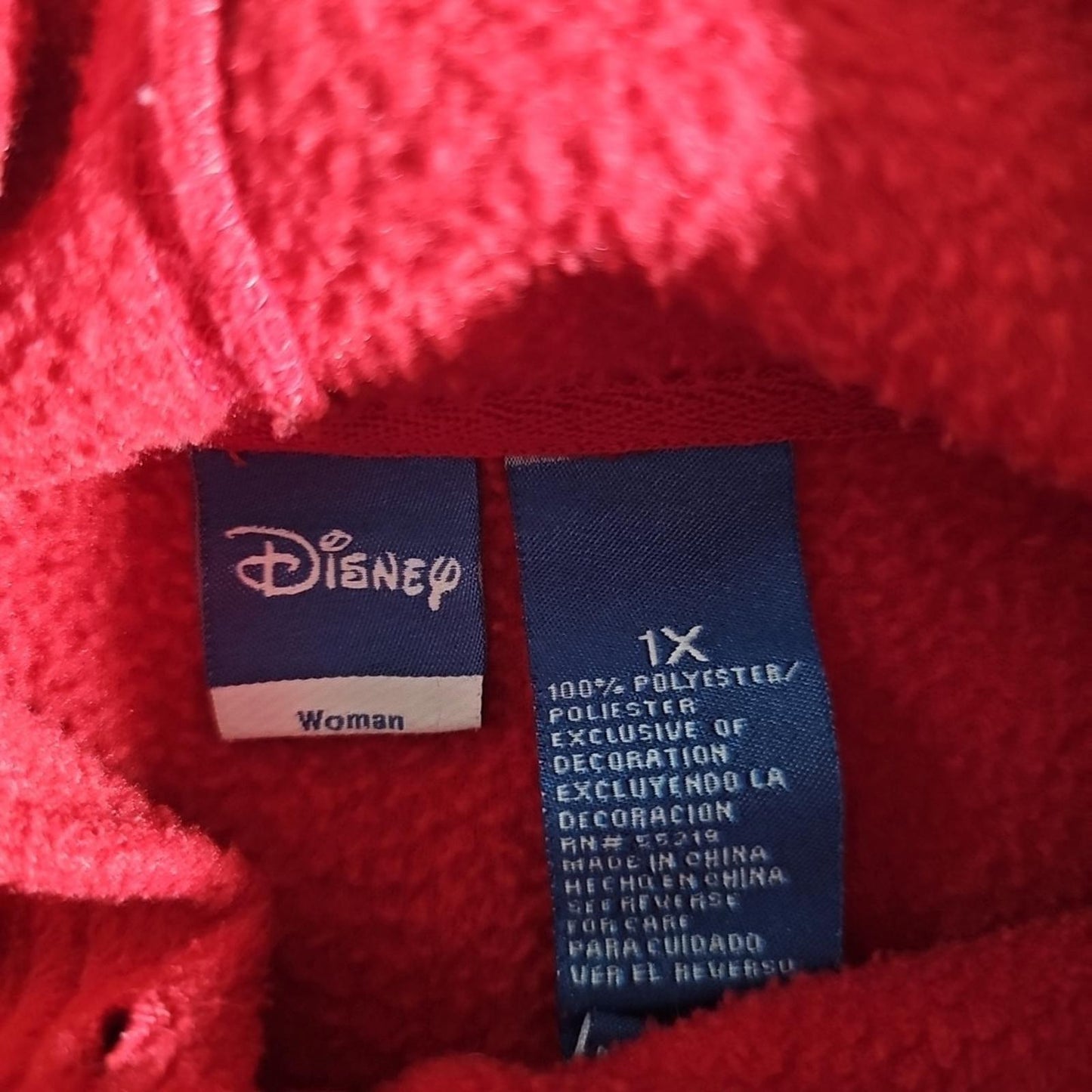 Disney Mickey Mouse Red Fleece Full Zip Hoodie Women's 1X