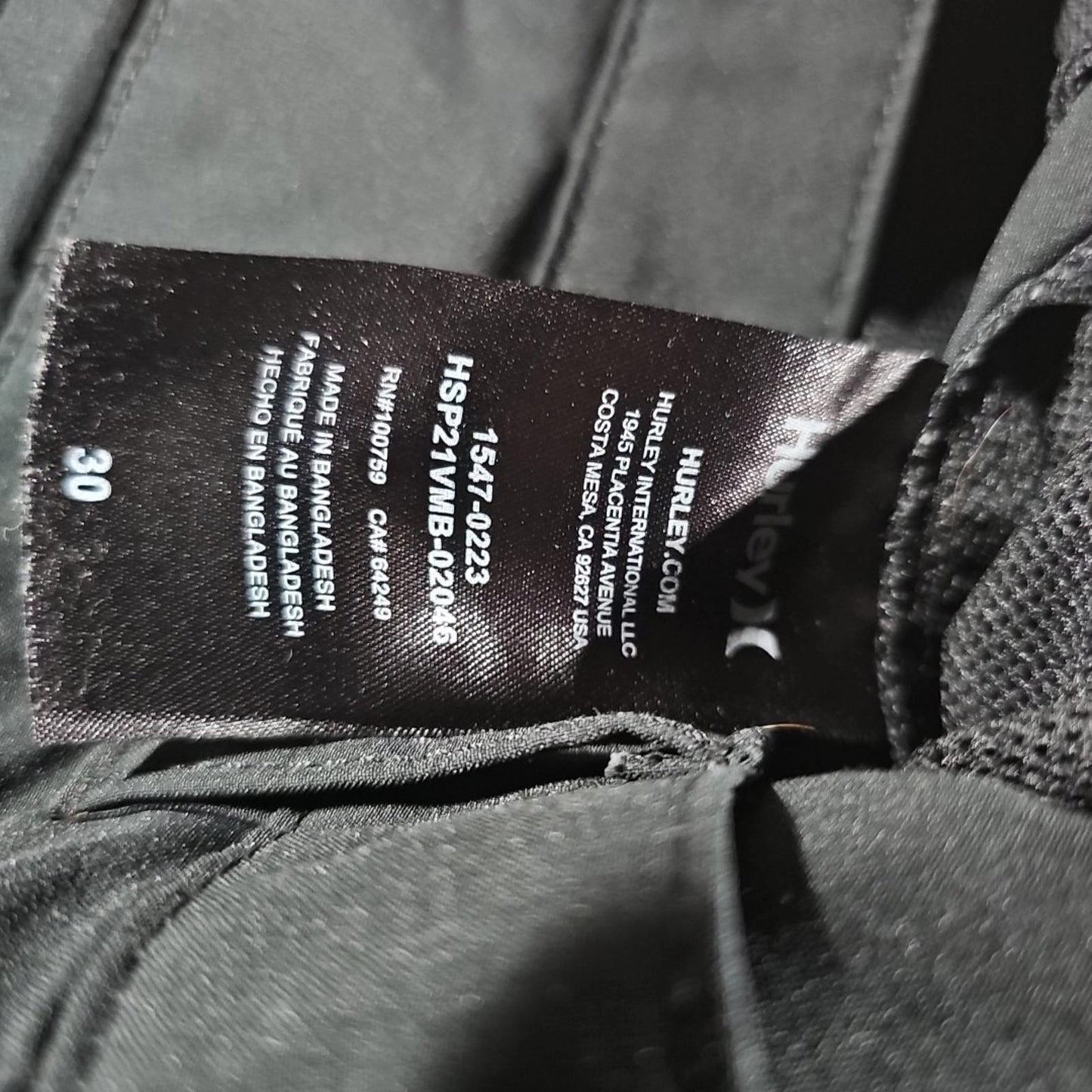 Hurley Sz 30 Black Shorts