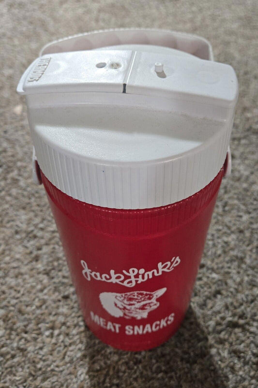 Jack Link's Meat Snacks Thermos Water Jug Travel Handle Red White Made In USA