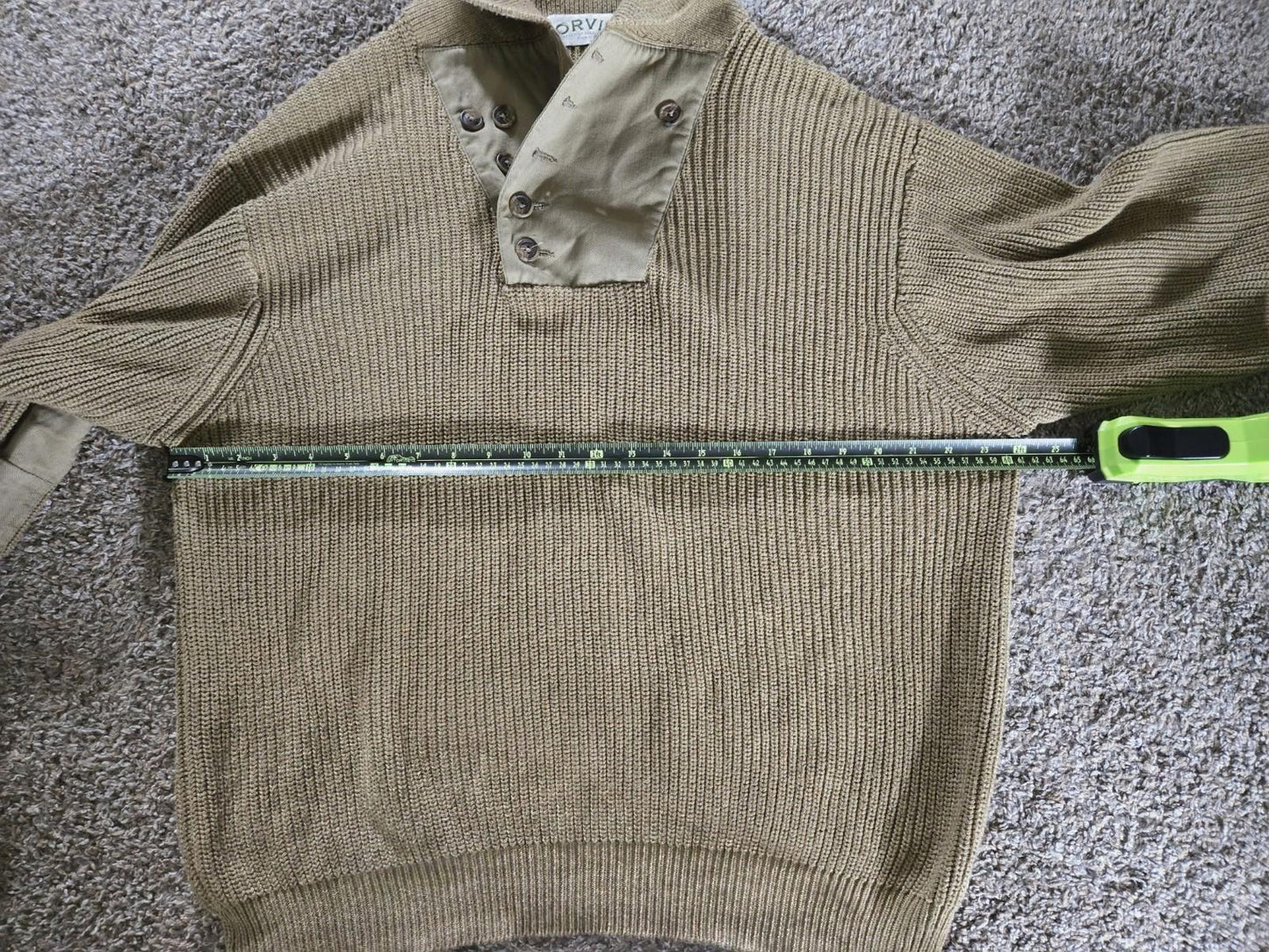Orvis Mens L Shawl Collar Infantry Button Sweater Elbow Pads