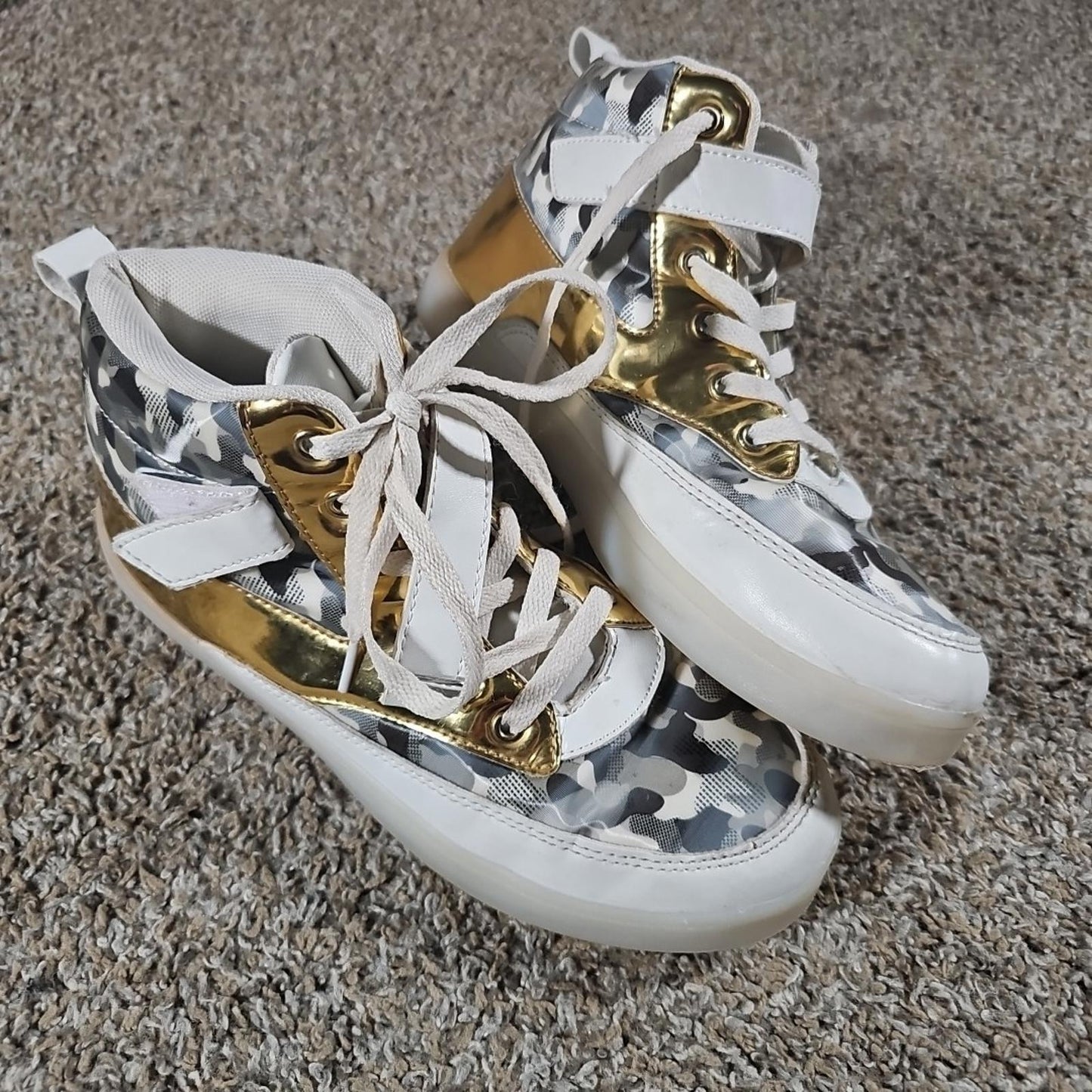 gold white camo light up shoes Sz 39 Multiple LED Colors Strobe