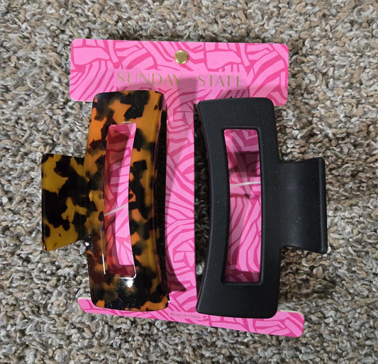 Sunday State Black And Torteise Shell Large Clips Brand New