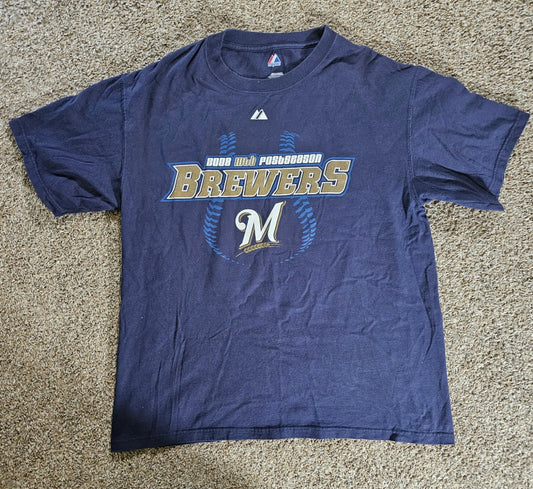 Milwaukee Brewers Mens T shirt L Post season 2008 Majestic