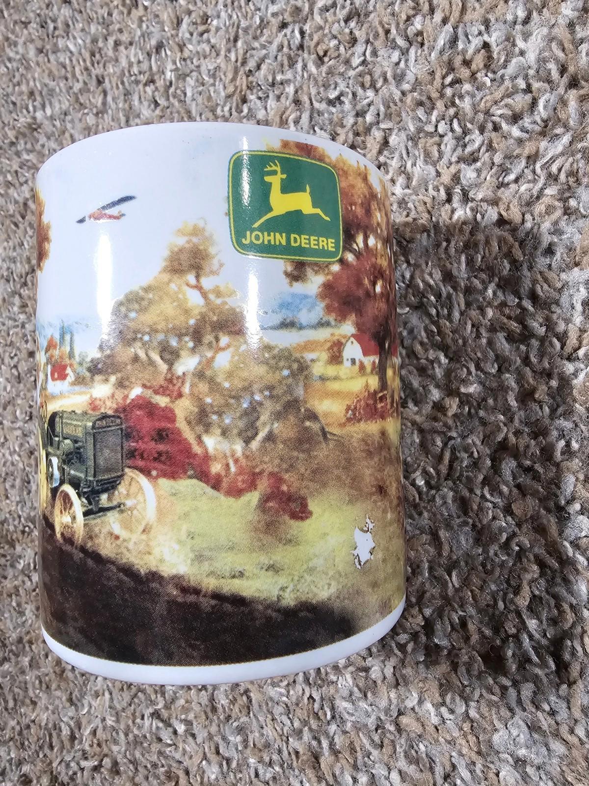 John Deere Coffee Mug Cup Farm Scene Tractor In Field Dog Plane Gibson