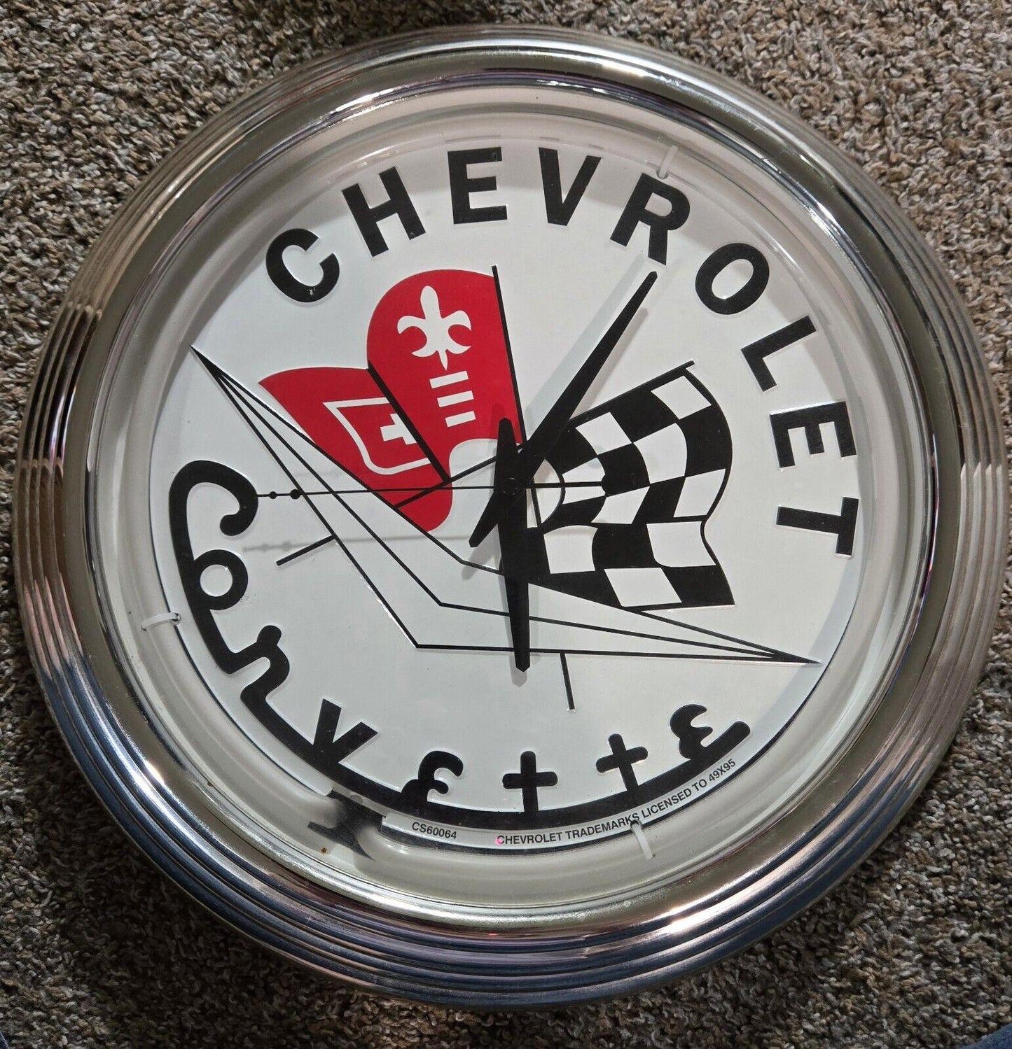Neon Chevy Corvette Light Up Clock With Plug And Battery *PARTS ONLY*