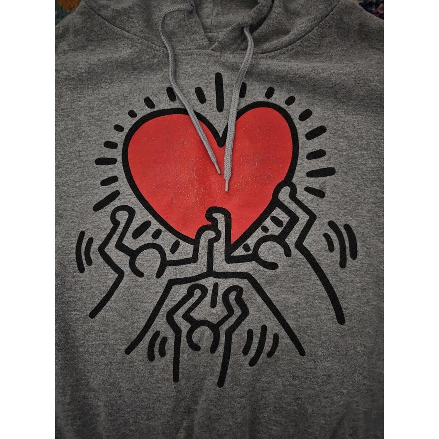 Keith Haring Hoodie Mens XS Gray Love Heart New York Art