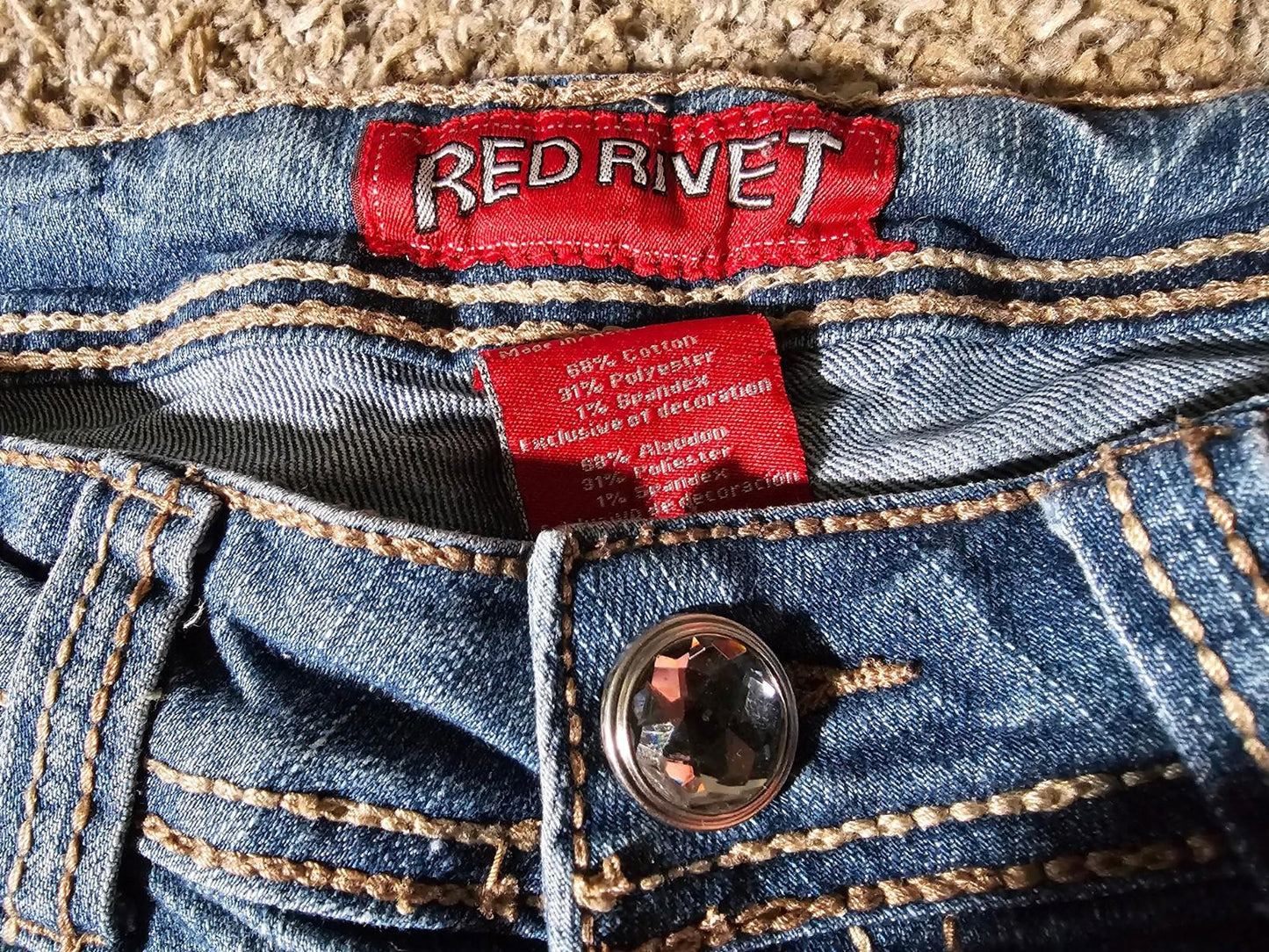 Red Rivet Juniors Denim Cuffed Shorts Sz 1 Distressed Bling