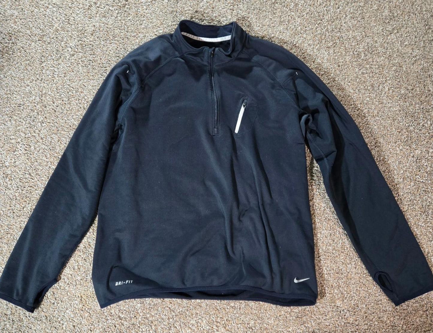 nike dri fit 1/4 zip L Zip Pocket Thumb Holes Dark Blue Gray