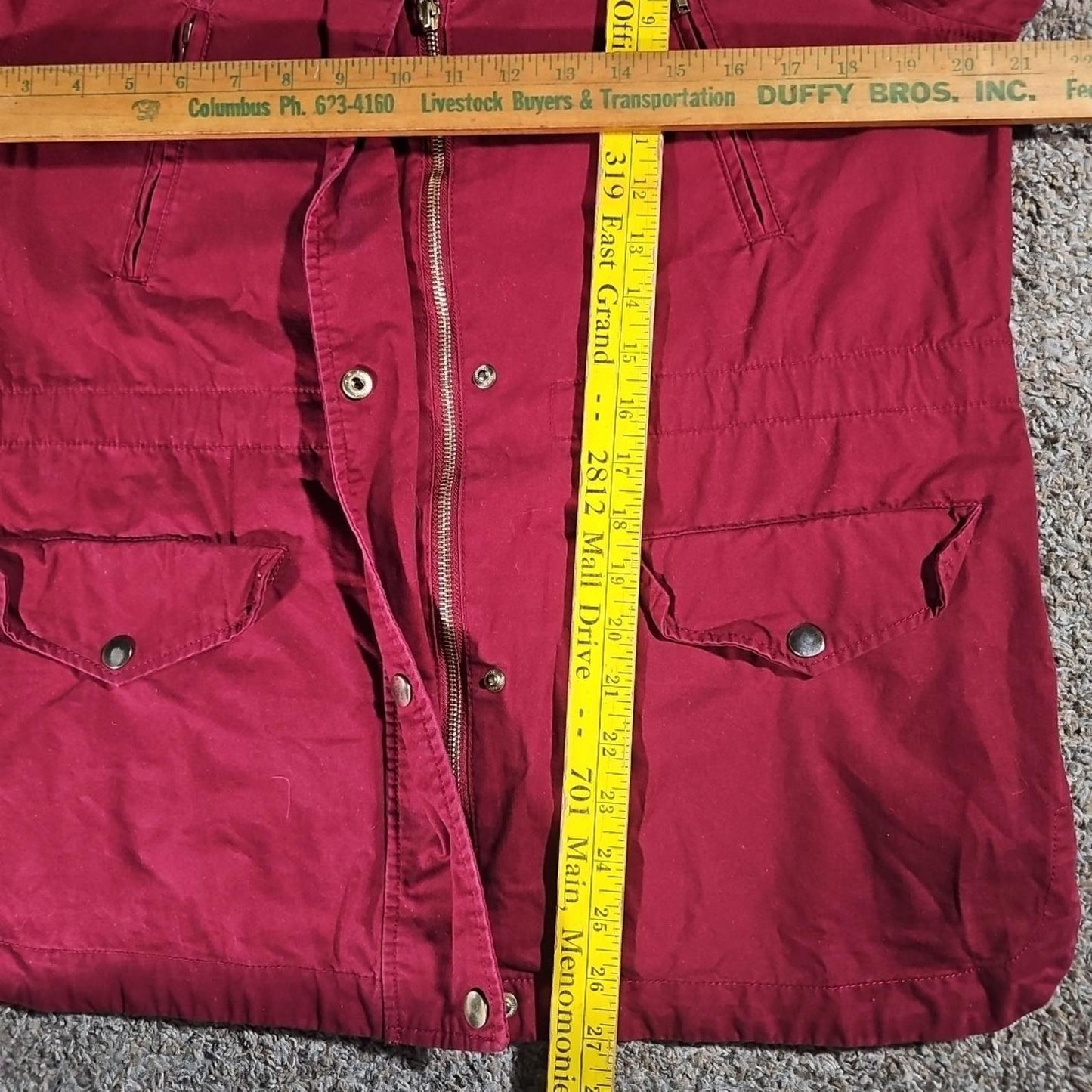 Love Tree Large Burgundy Hood Parka Coat Cotton Snap Zip