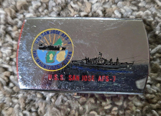 Vtg Zippo USS San Jose AFS-7 The Magnificent 7 Belt Buckle