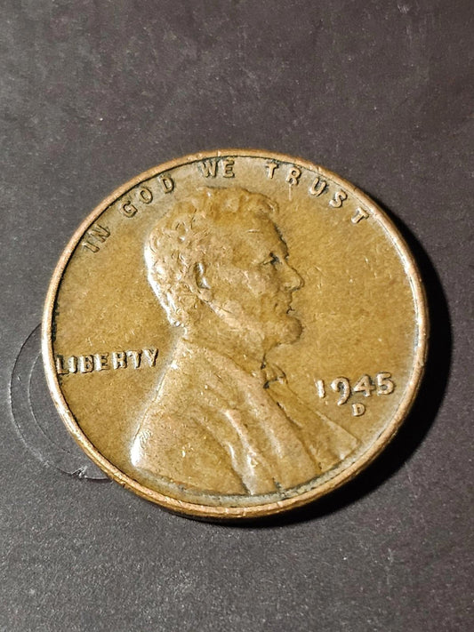ERROR 1945 D Lincoln Wheat Penny Error “L” Touching The Ring
