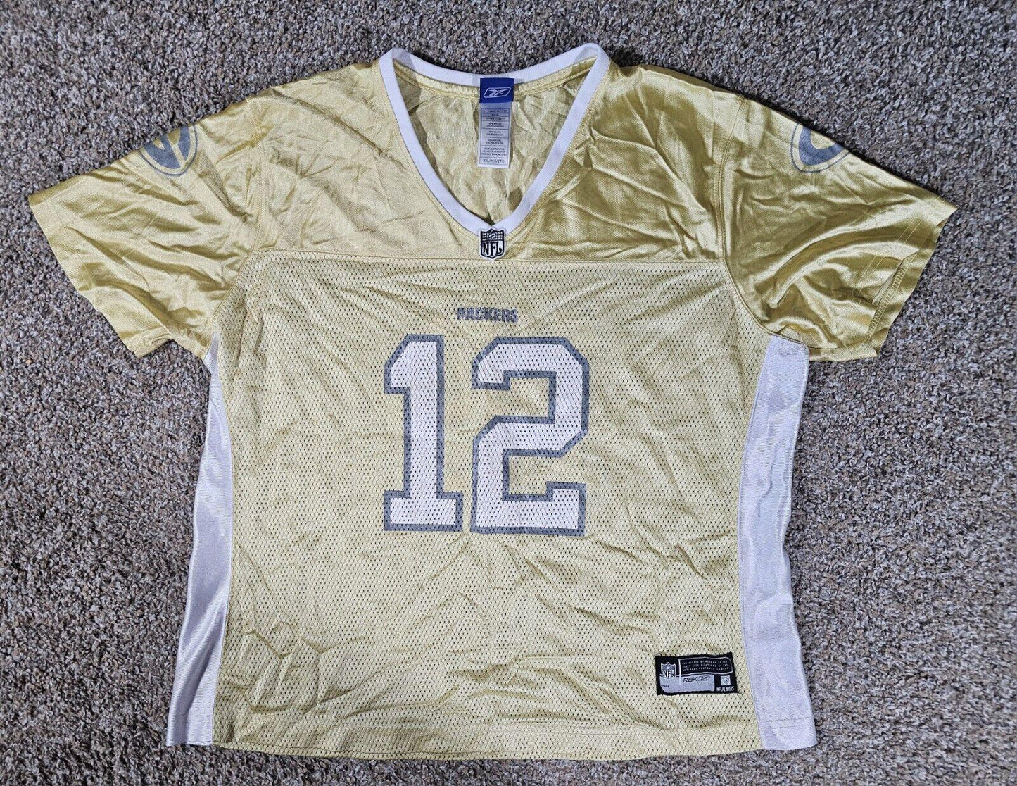 Aaron Rodgers #12 NFL Reebok RBK Jersey Gold Women's 2XL
