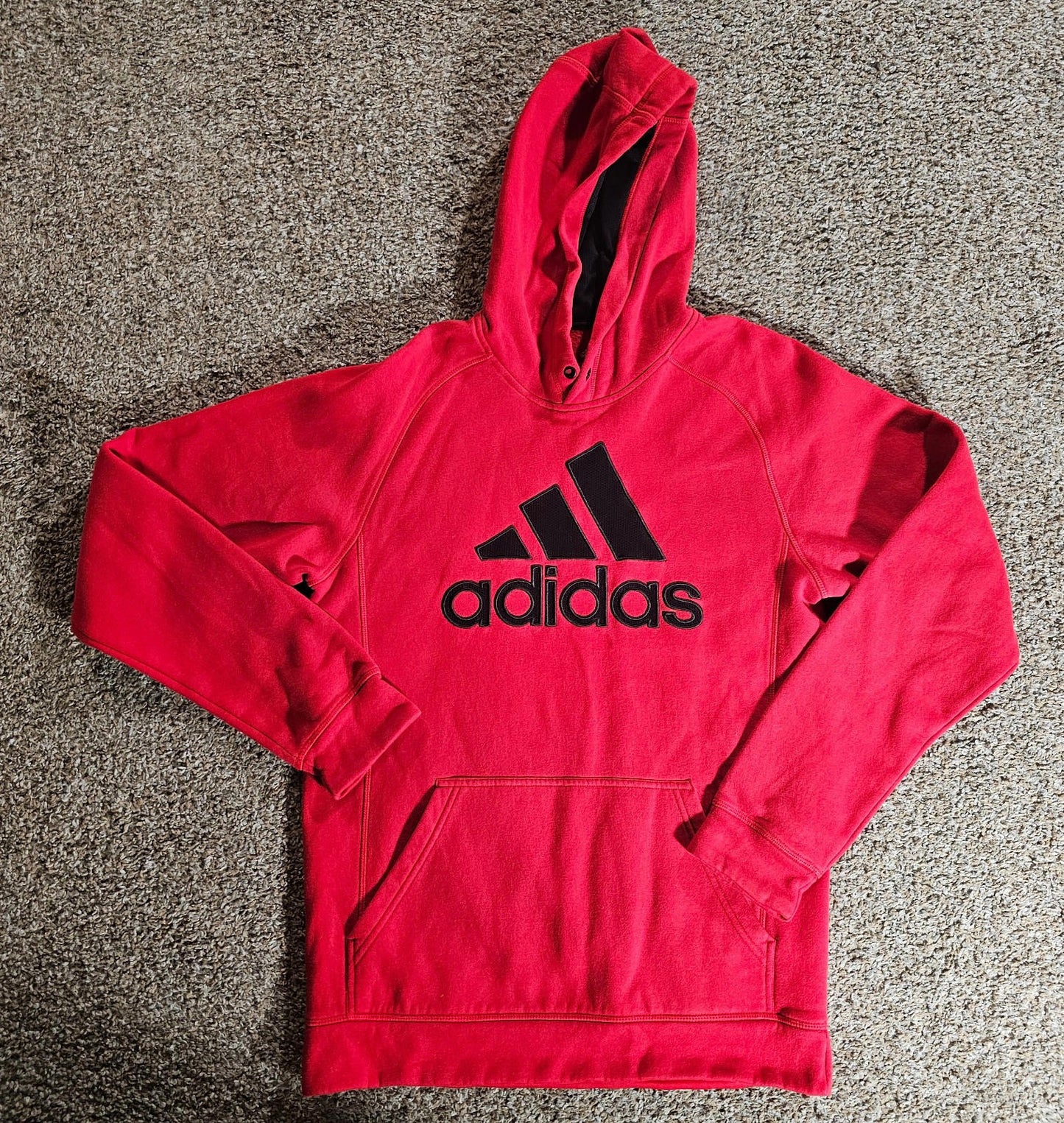 Adidas Hoodie Mens S Red Logo Graphic Pullover Sweatshirt
