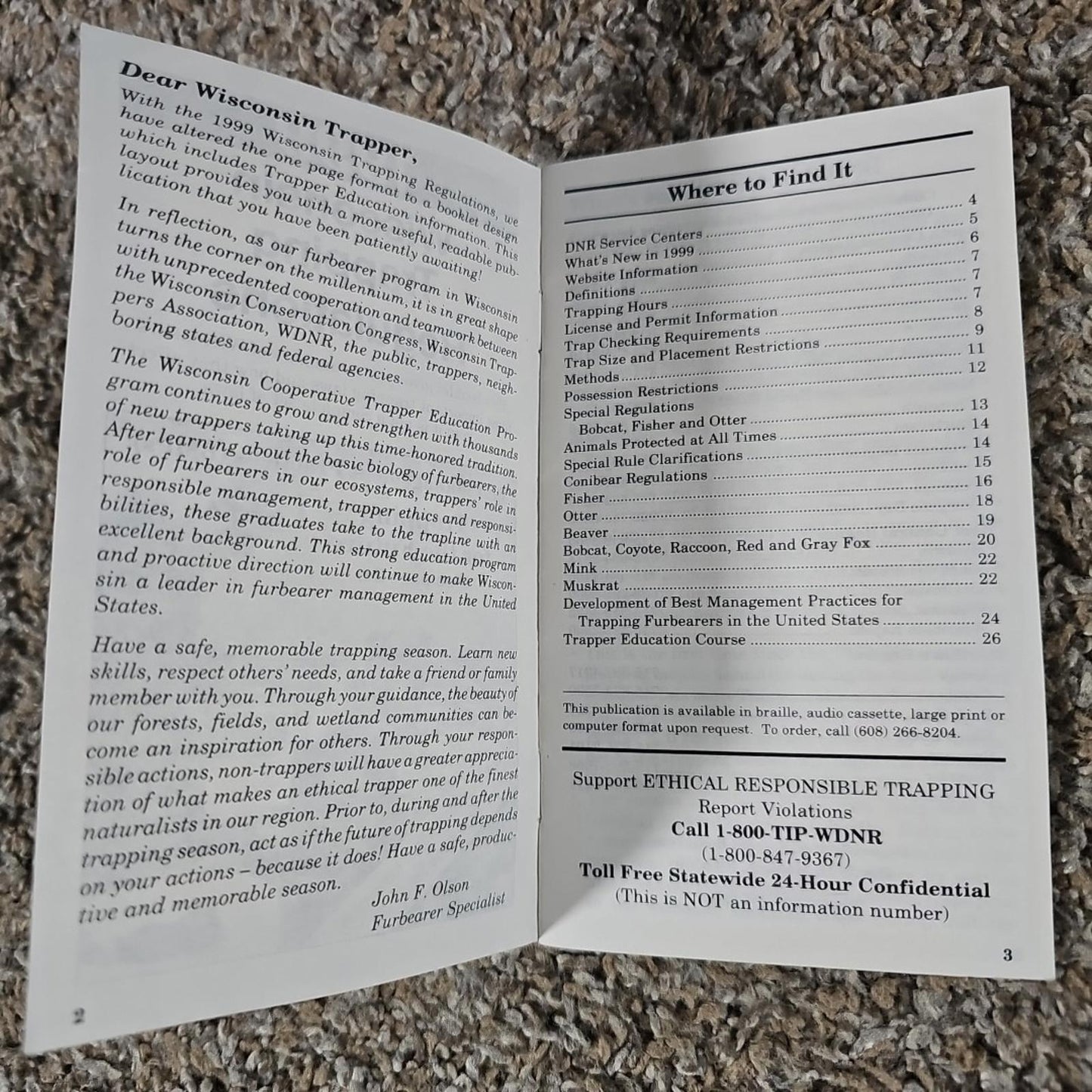 1999 wisconsin Trapping regulations pamphlet