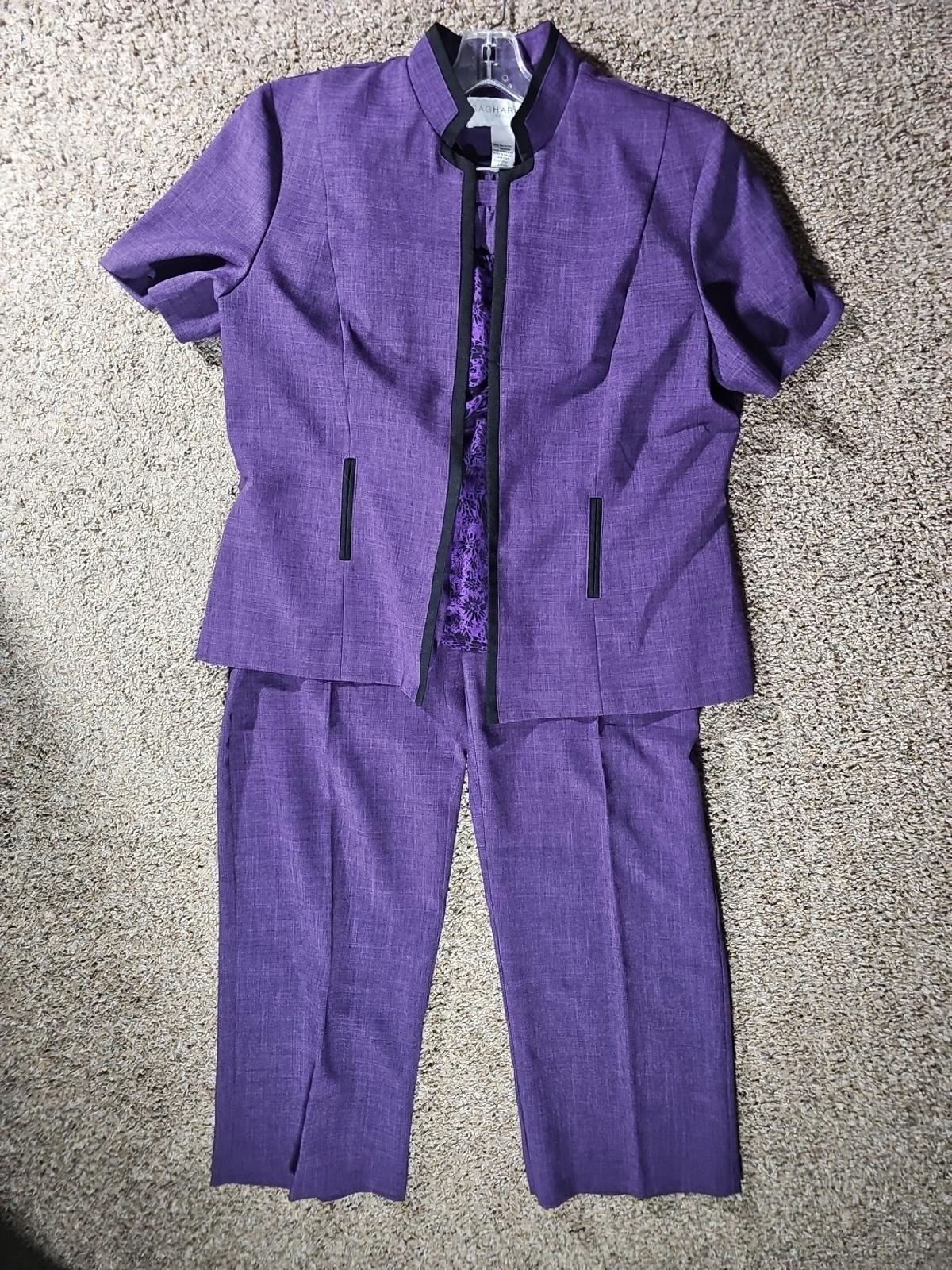 Sag Harbor Dress Purple Pant Suit 3 Piece Sz 16