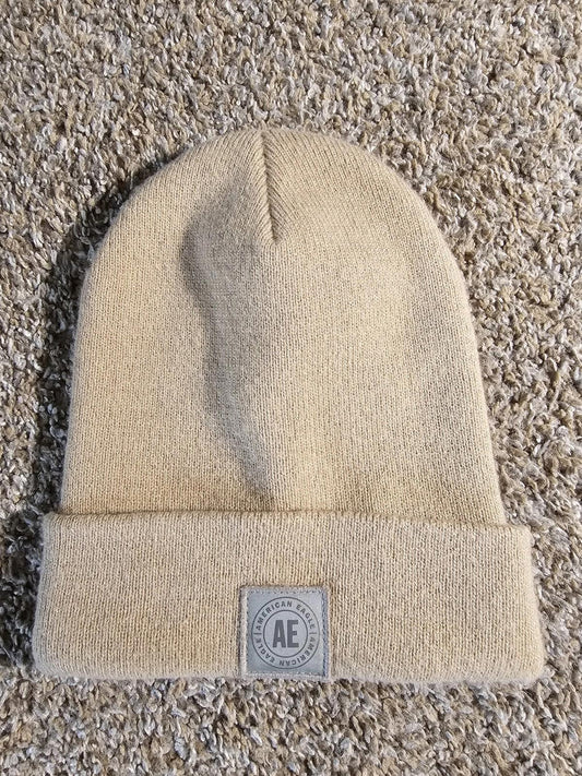 American Eagle AE Beanie Hat One Size Beige Tan Knit Logo