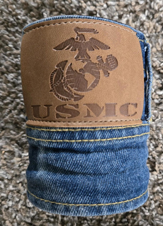 USMC Jean And Leather Can Cooler Sleeve