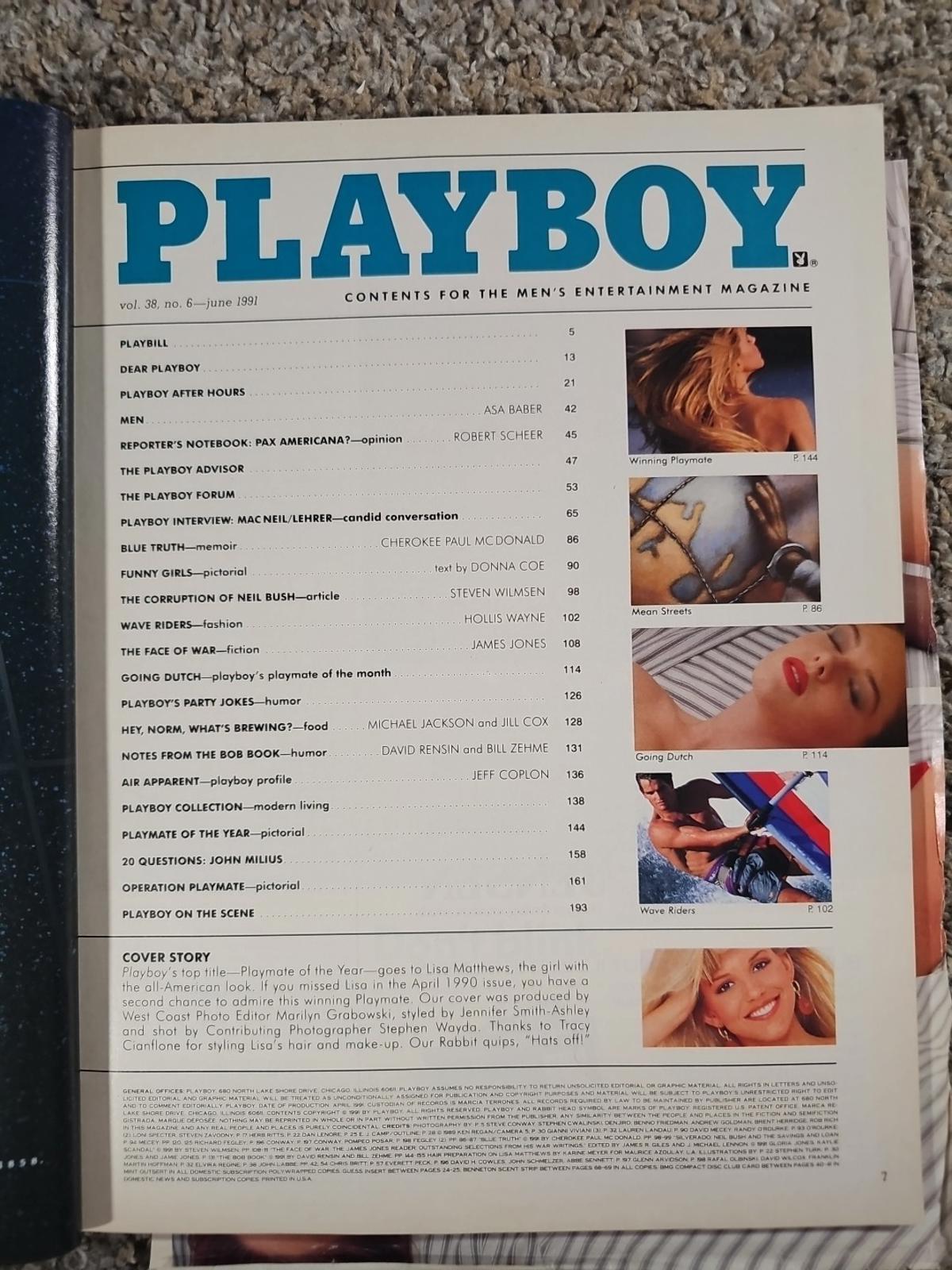 Playboy Magazine June 1991 Lisa Matthews Playmate of the Year Missing Pages