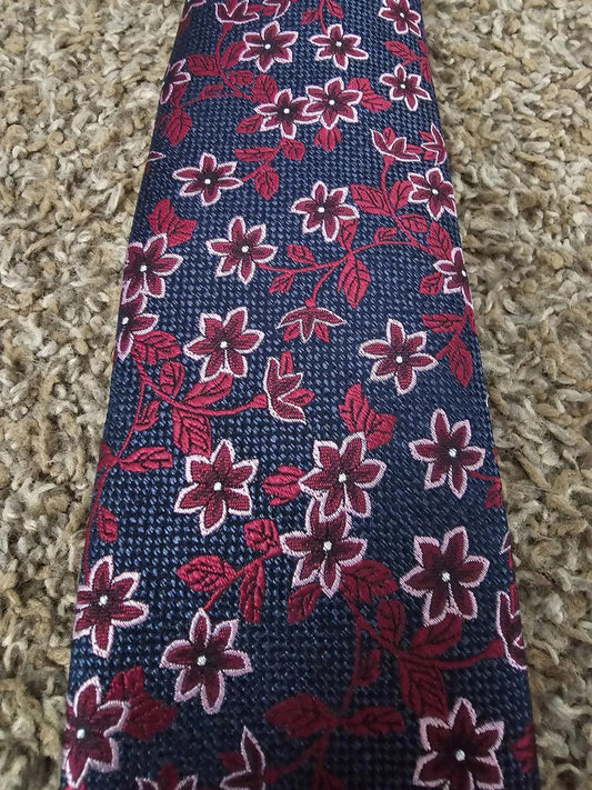Pronto Oumo Floral Necktie Blue Purple Red Silk Blend