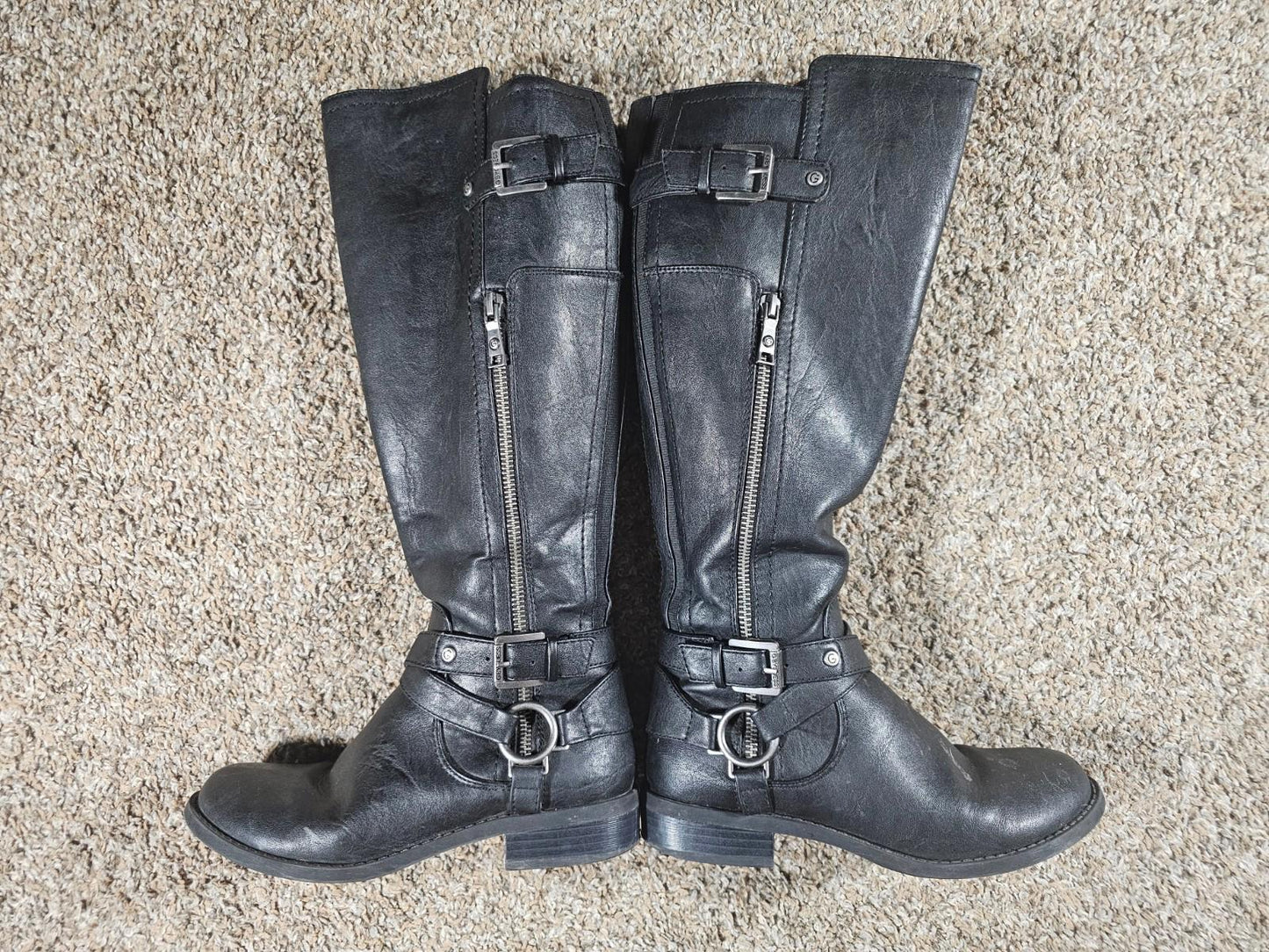 G x GUESS Womens Zipper Side Riding Boots Buckle Accent 6.5M