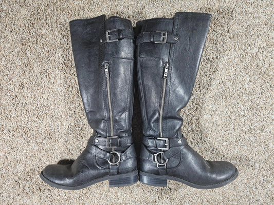 G x GUESS Womens Zipper Side Riding Boots Buckle Accent 6.5M