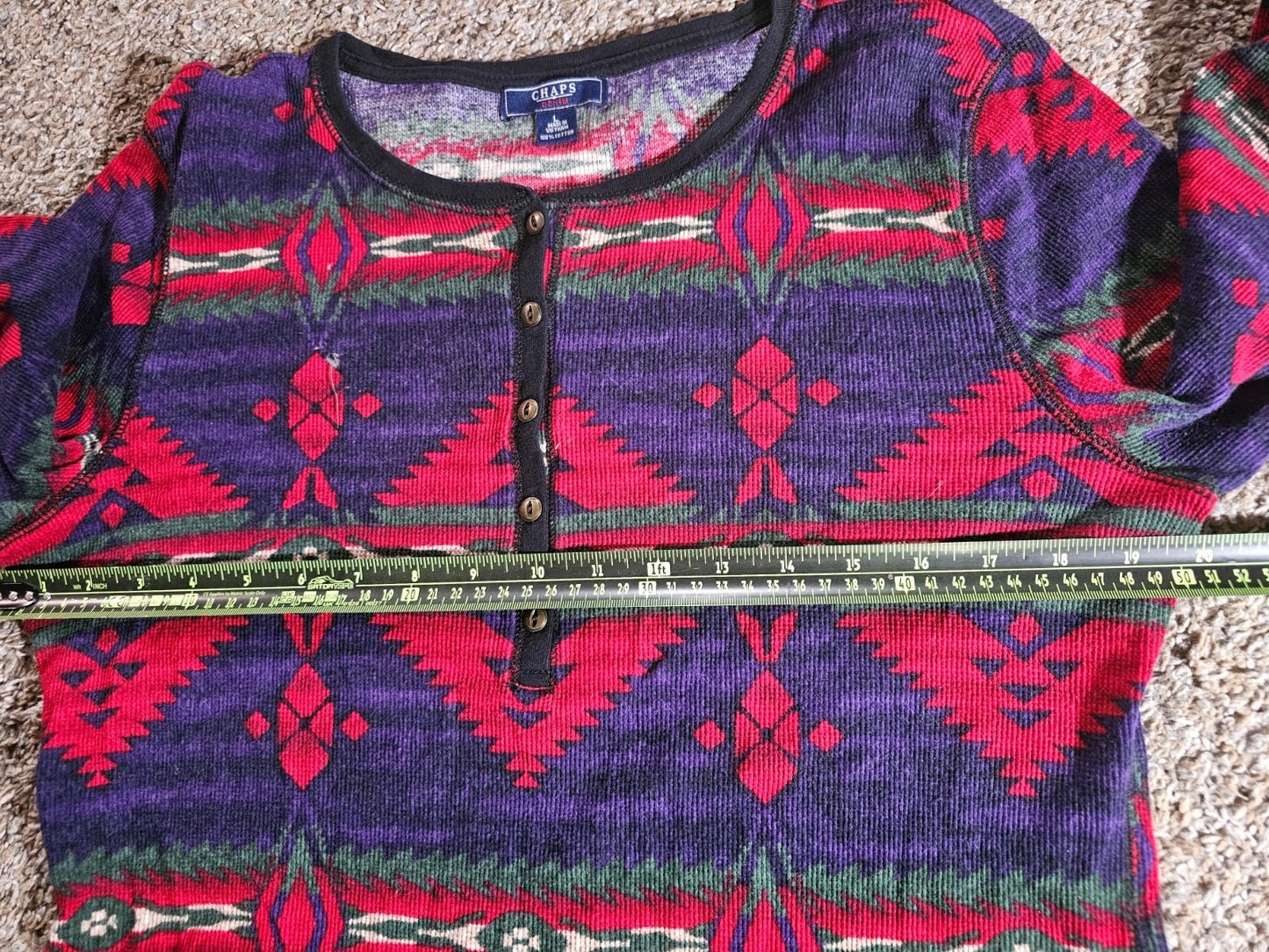 Chaps Denim Henley Shirt Womens L Waffle Thermal Southwest