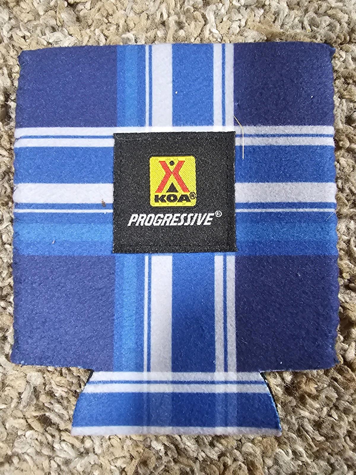 Beer Can Insulated Koozie Progressive KOA Camp Blue Flannel