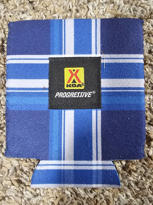 Beer Can Insulated Koozie Progressive KOA Camp Blue Flannel