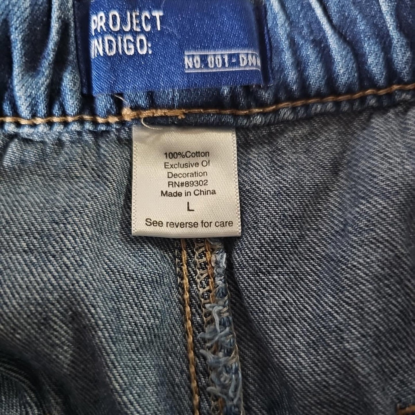 Project Indigo Sz L Denim Drawstring Shorts