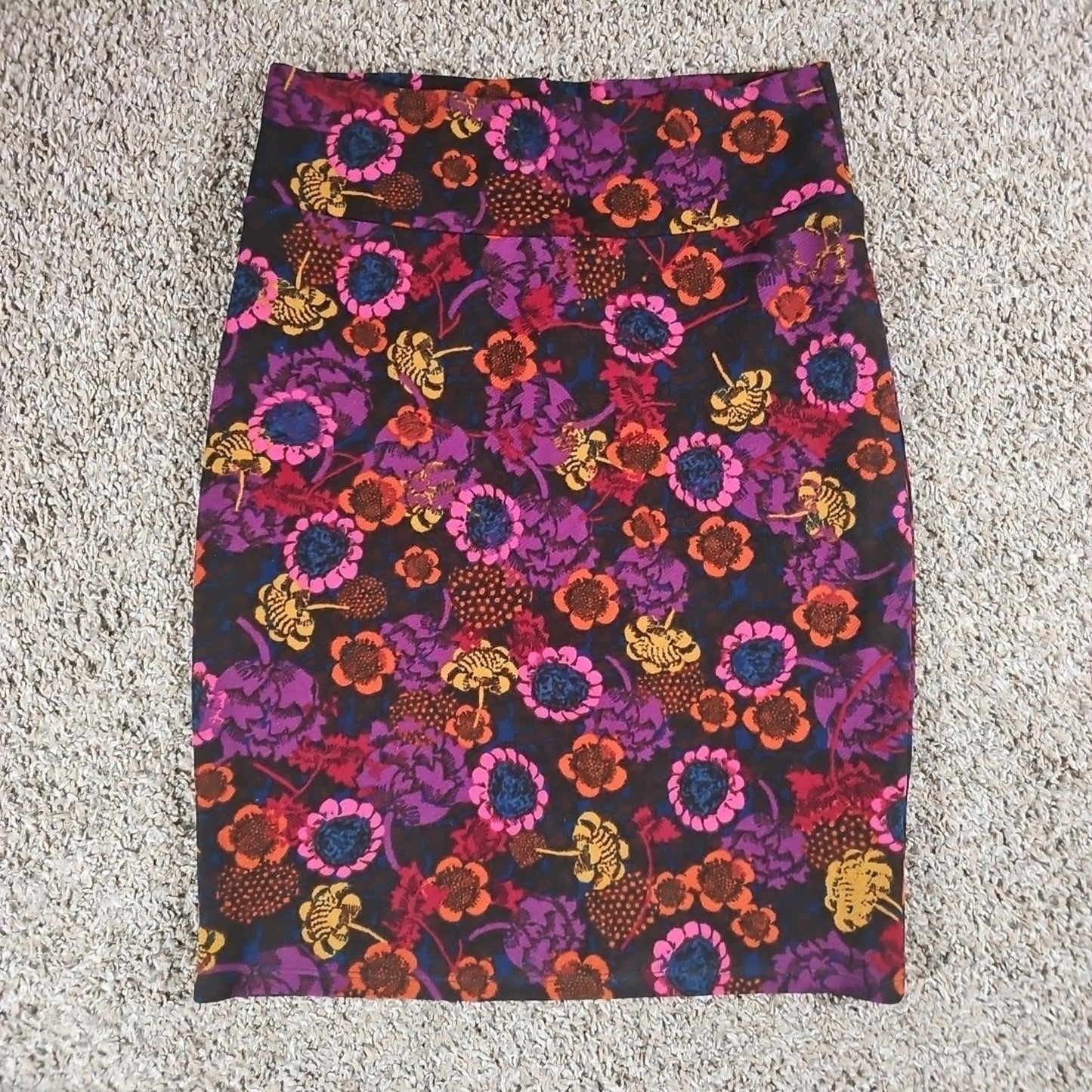 LuLaRoe Cassie Skirt Small Multicolor Floral Knee Length Unlined Pull On