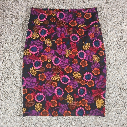 LuLaRoe Cassie Skirt Small Multicolor Floral Knee Length Unlined Pull On