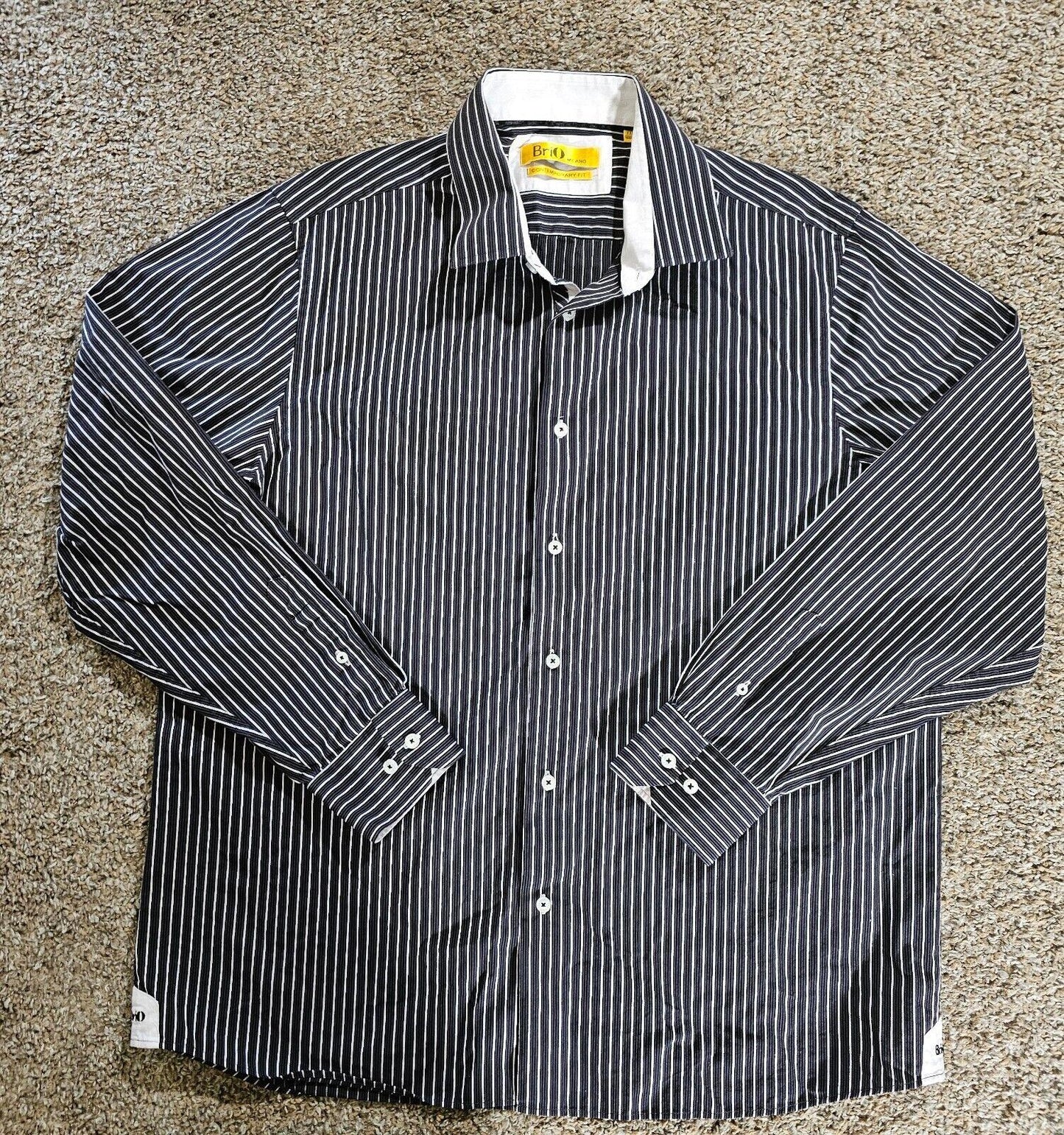 Brio Milano Contemporary 2XL 18.5/19 black stripe button-up