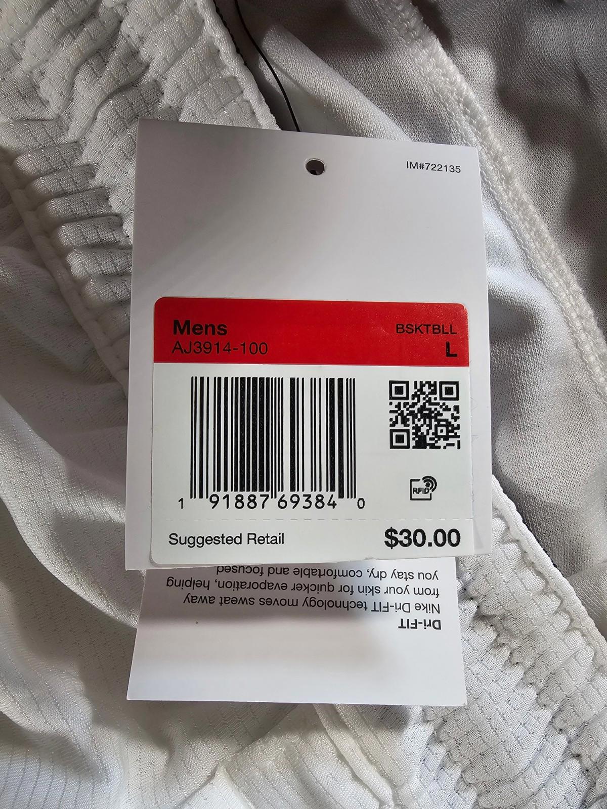 Nike Shorts Men Large White Dri-Fit Icon Basketball Active Gym AJ3914-100 NWD